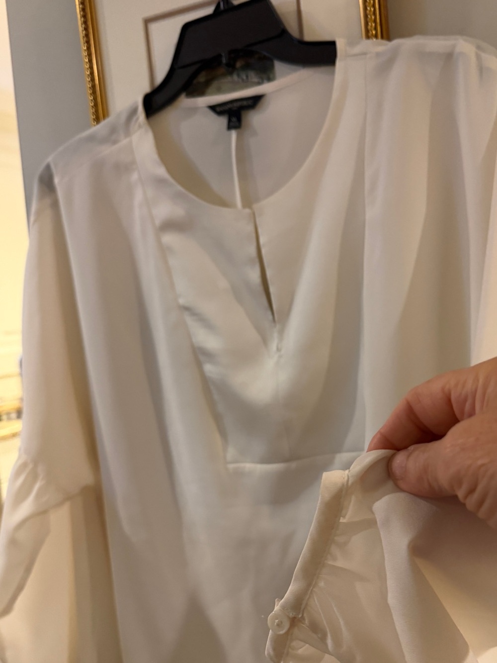 Women white blouse. Satin-